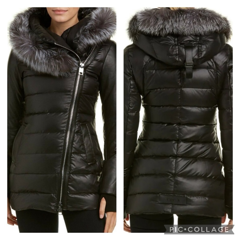 NB Series By Nicole Benisti Down Coat/Jacket Real Fur Hood Leather Trim Size XS